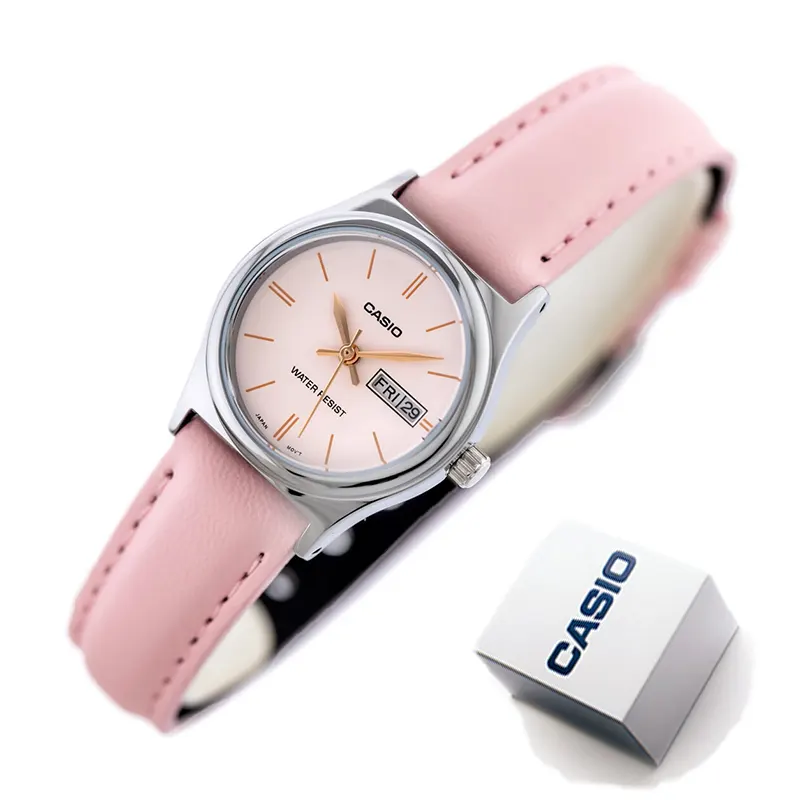 Casio Pink Dial Pink Leather Quartz Ladies Watch- LTP-V006L-4B